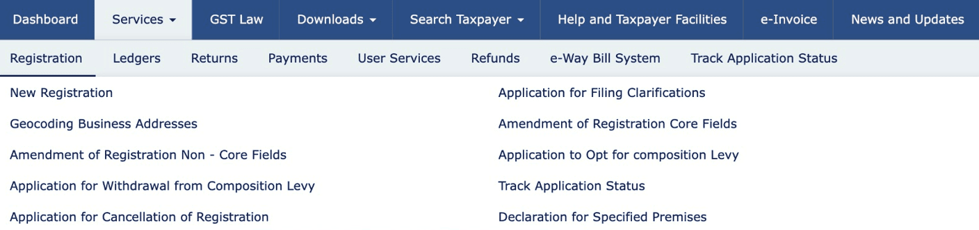 Click on the Services button then go to Registration and click on Amendment of Registration Non core Fields as shown below
=