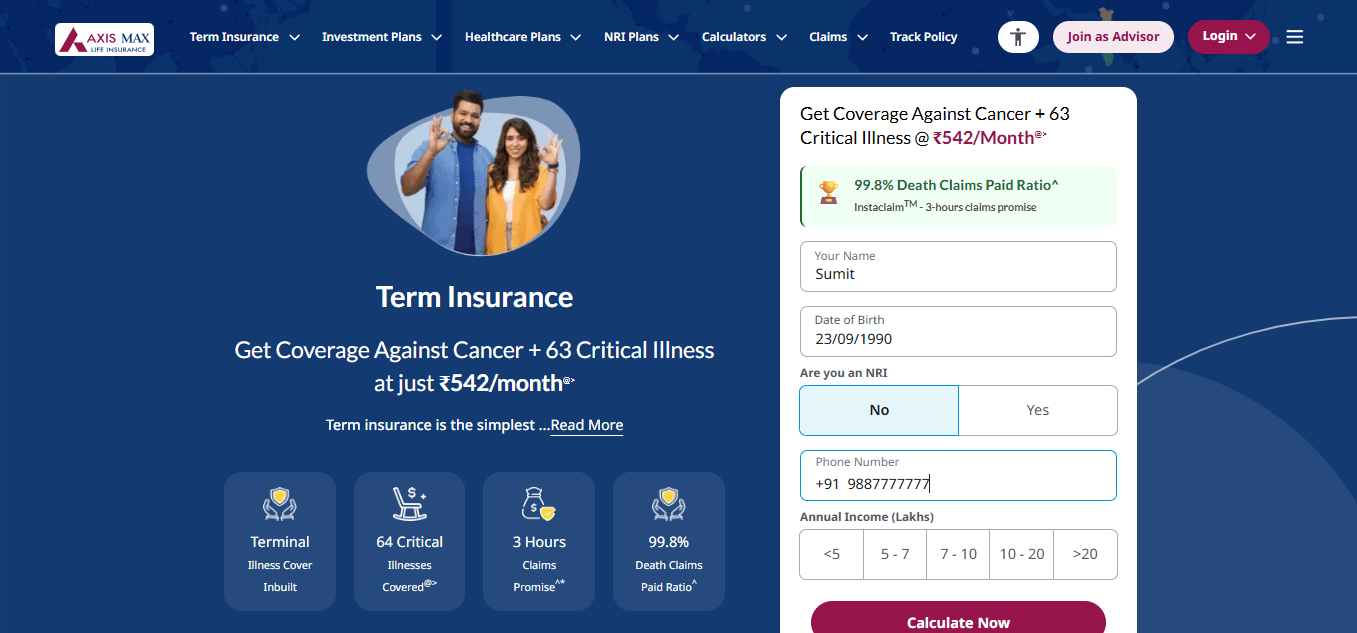 step 1 - how to buy axis max life term plan