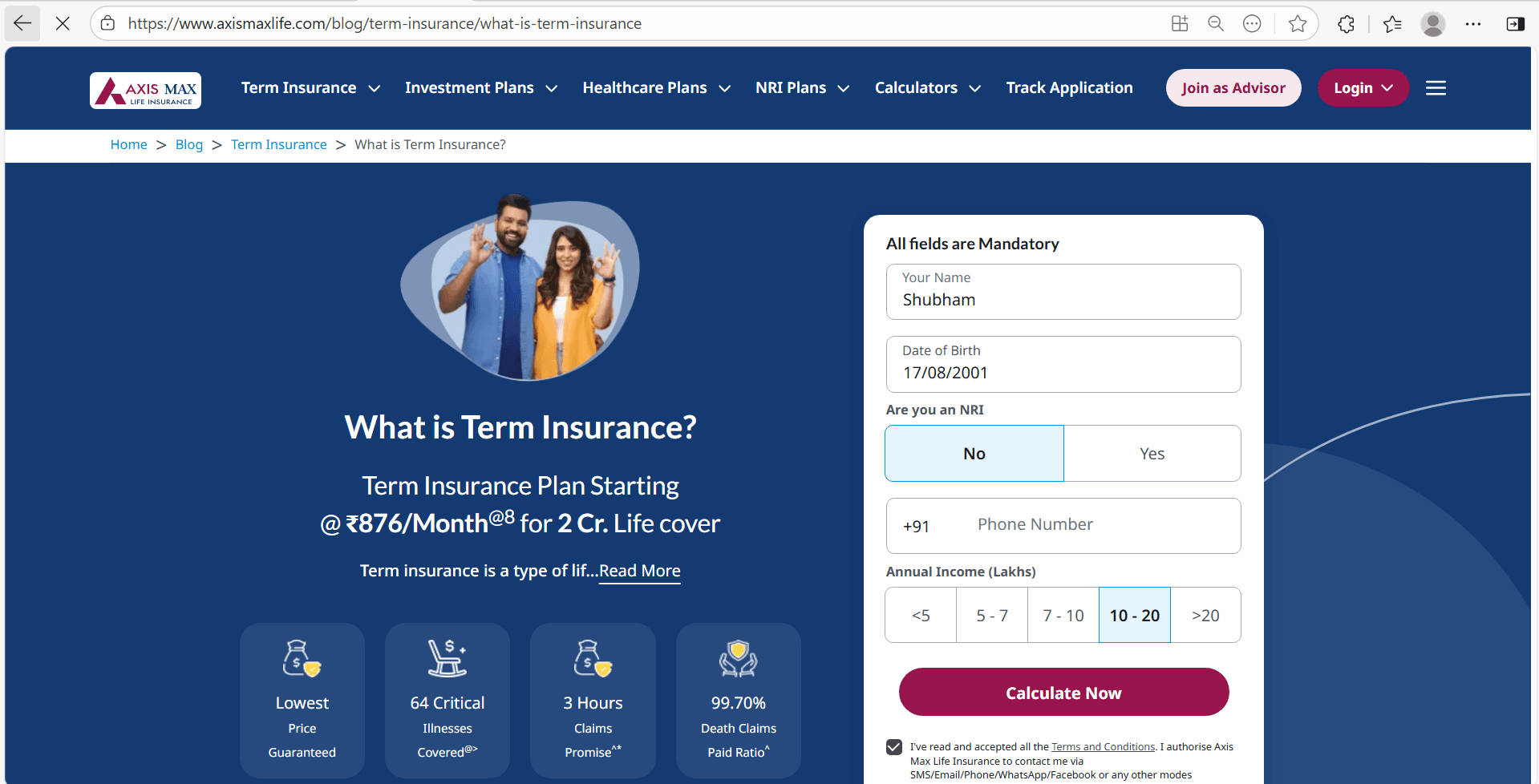 image step-1-how-to-buy-axis-max-life-term-plan
